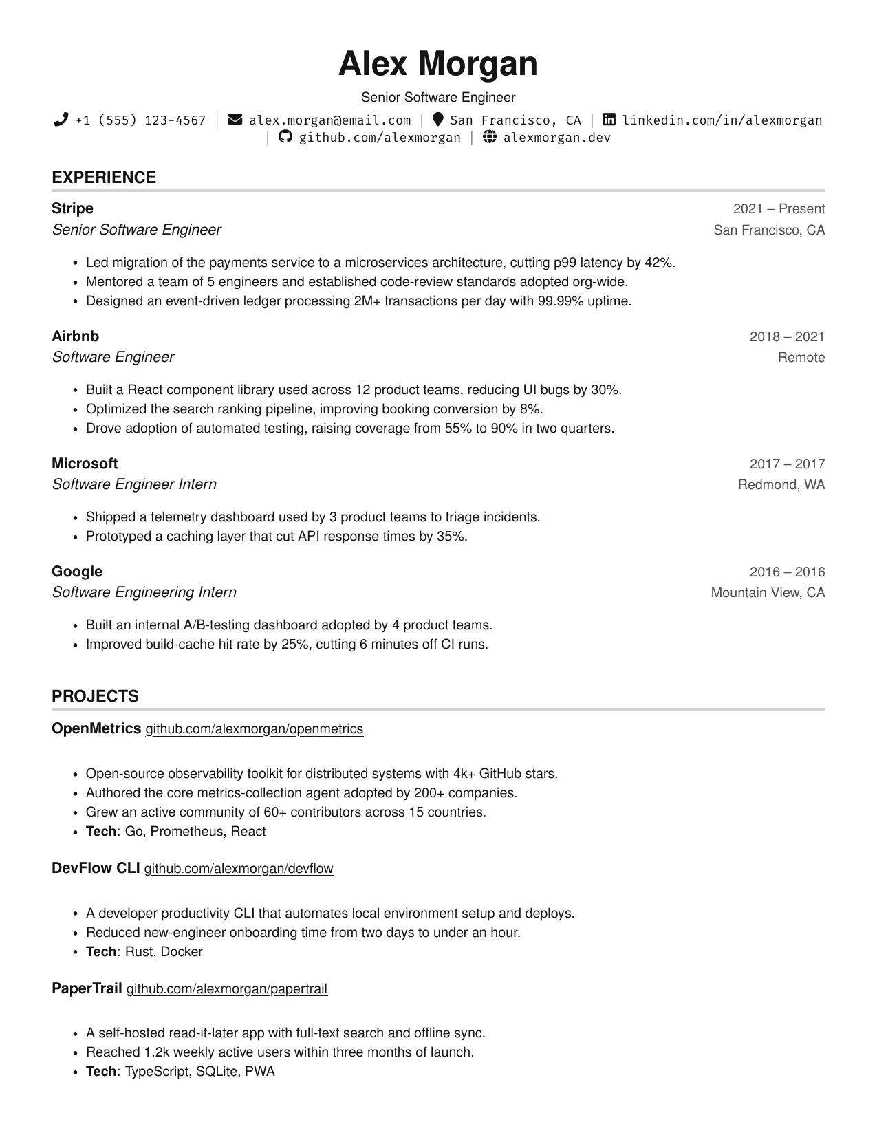 Full Stack Software Engineer resume template