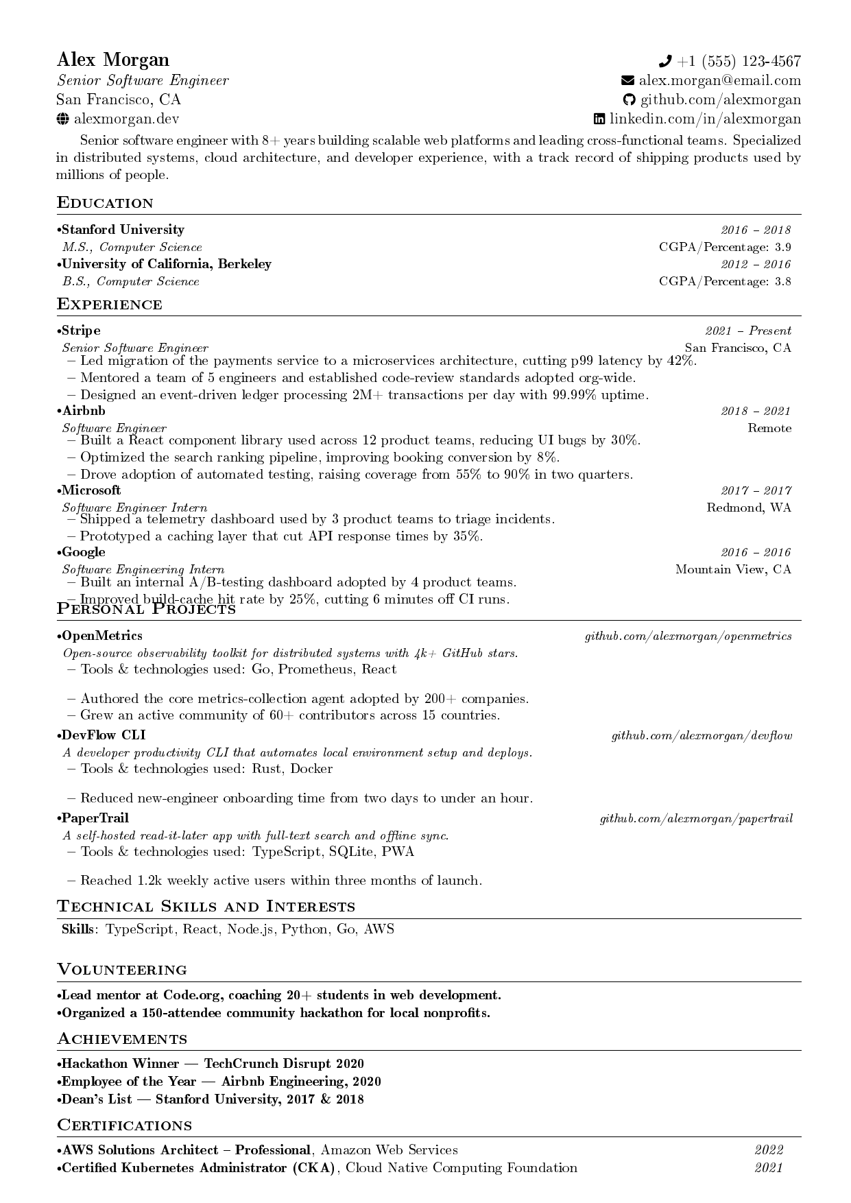 Front-End Engineer resume template