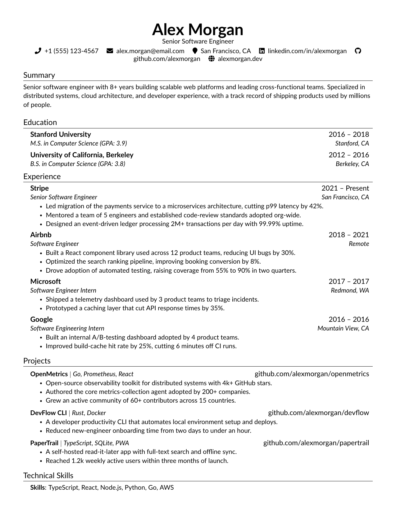 Lead Software Engineer resume template