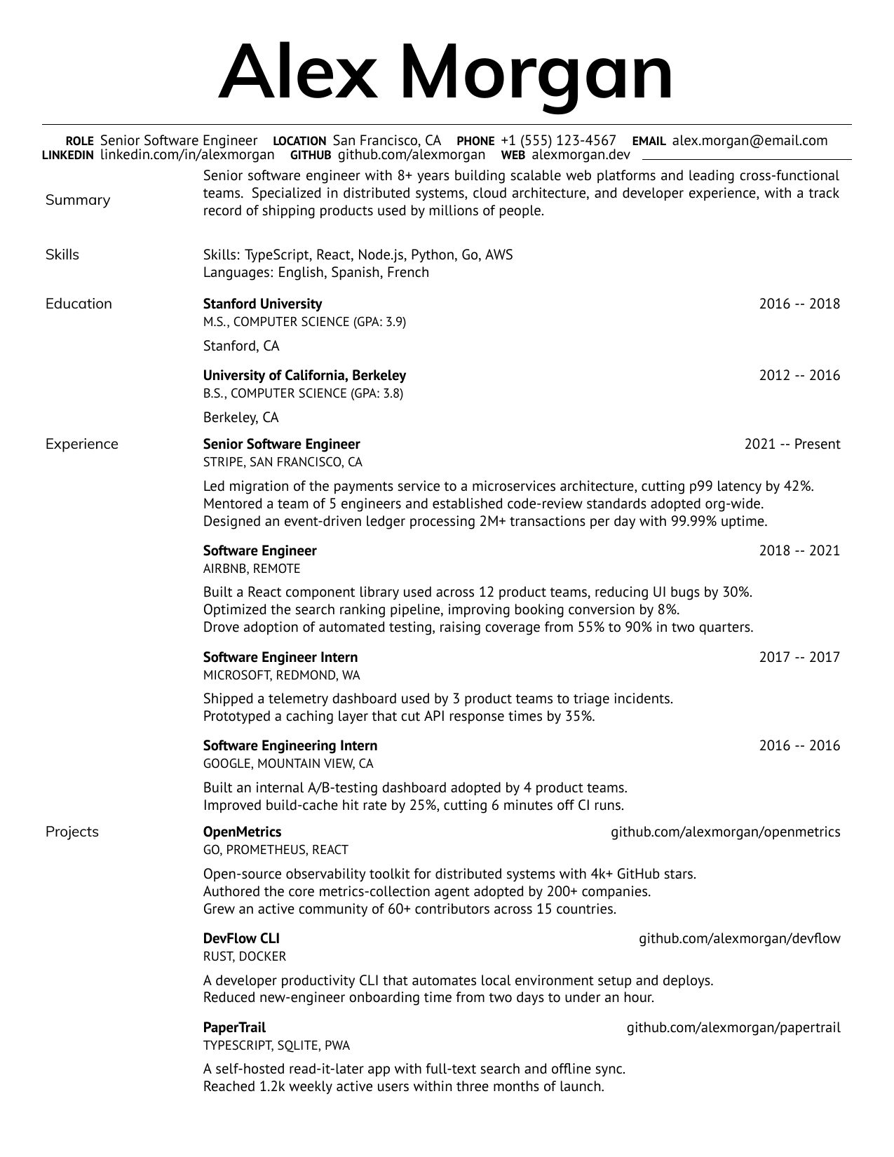 Software Architect resume template