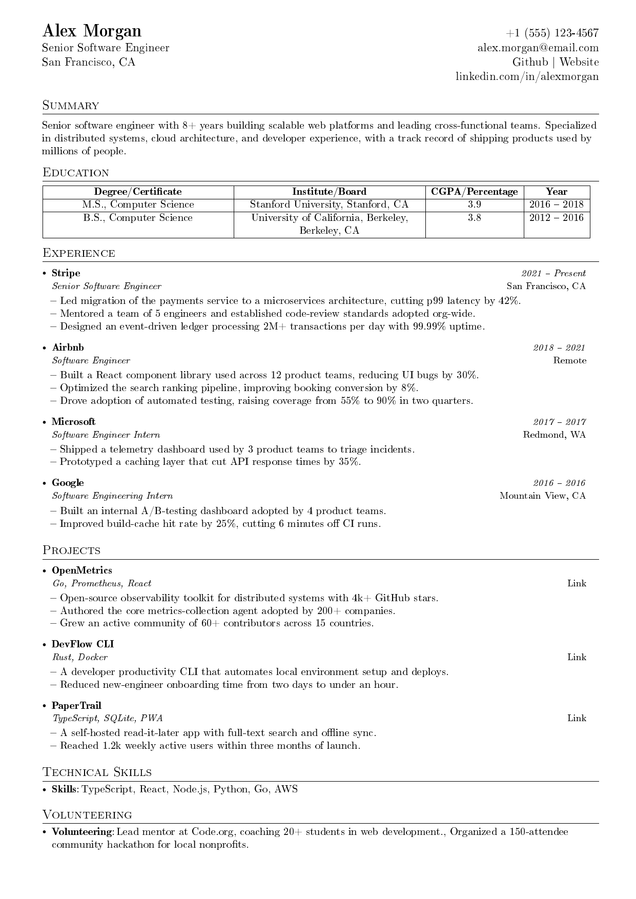 DevOps Engineer resume template