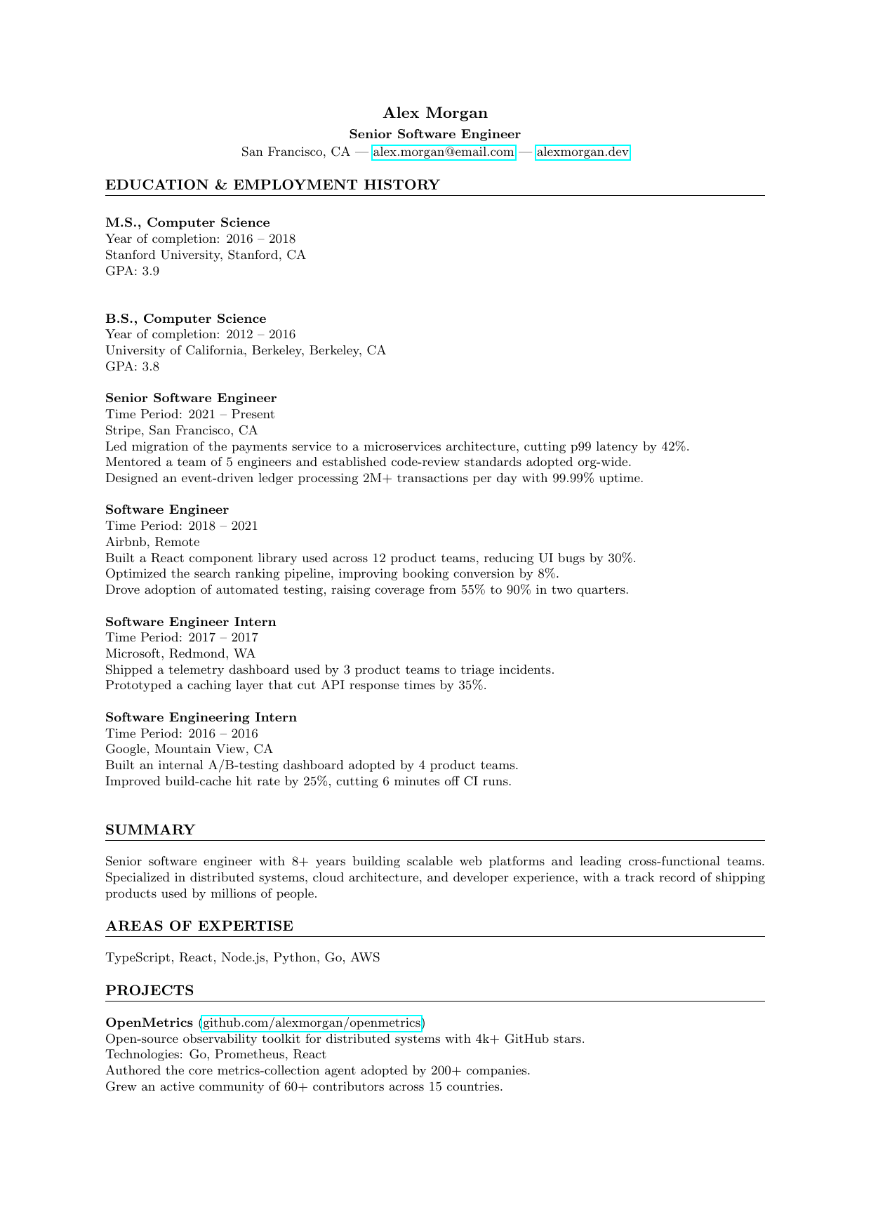 Second Year Student resume template