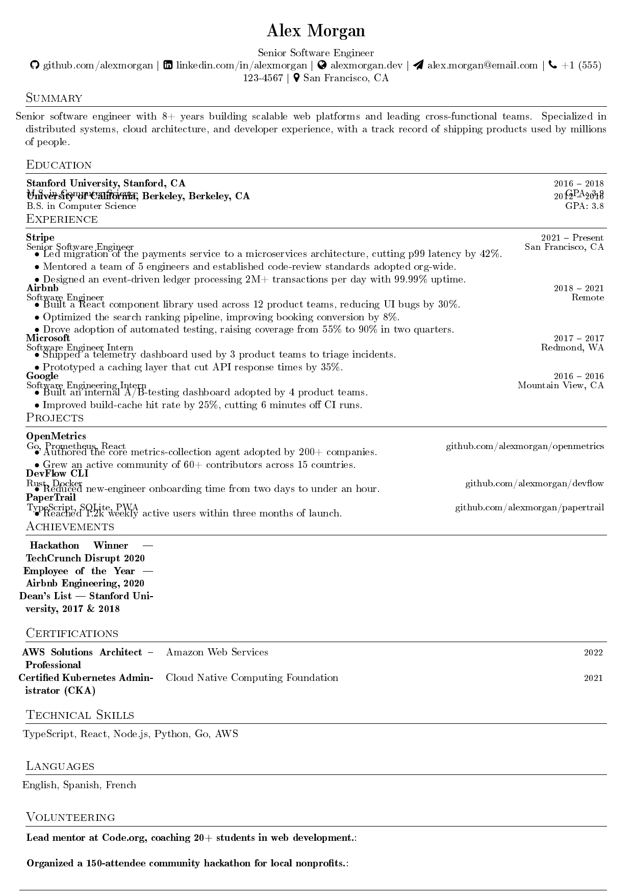 Python Developer resume template