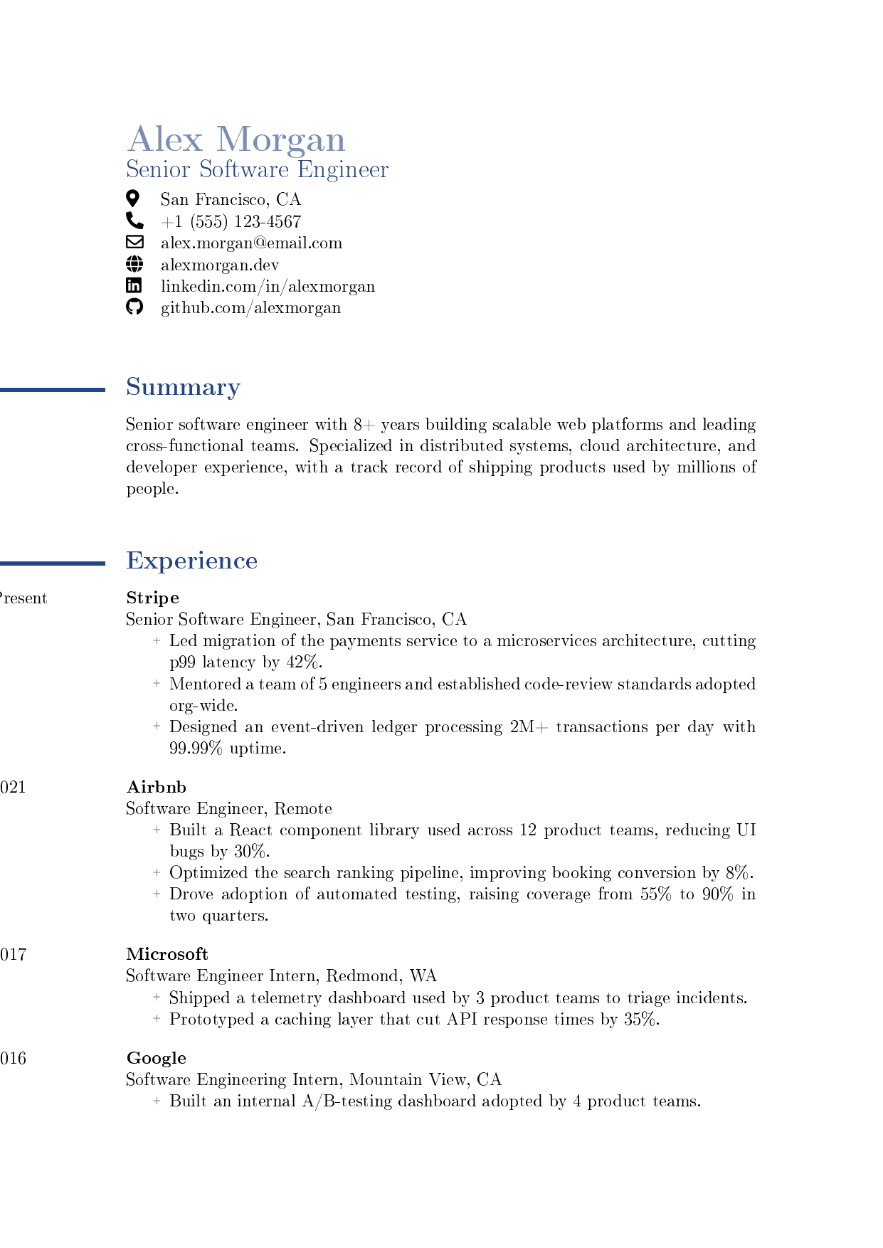 Portfolio Manager resume template