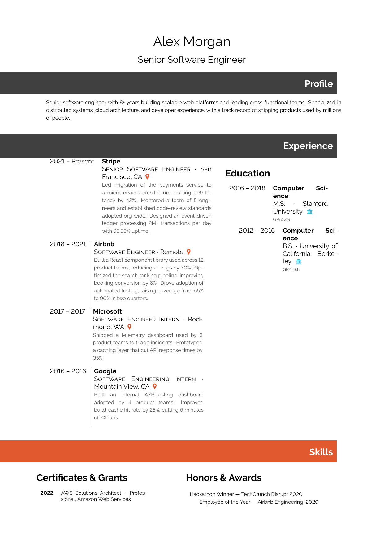 First Year Student resume template