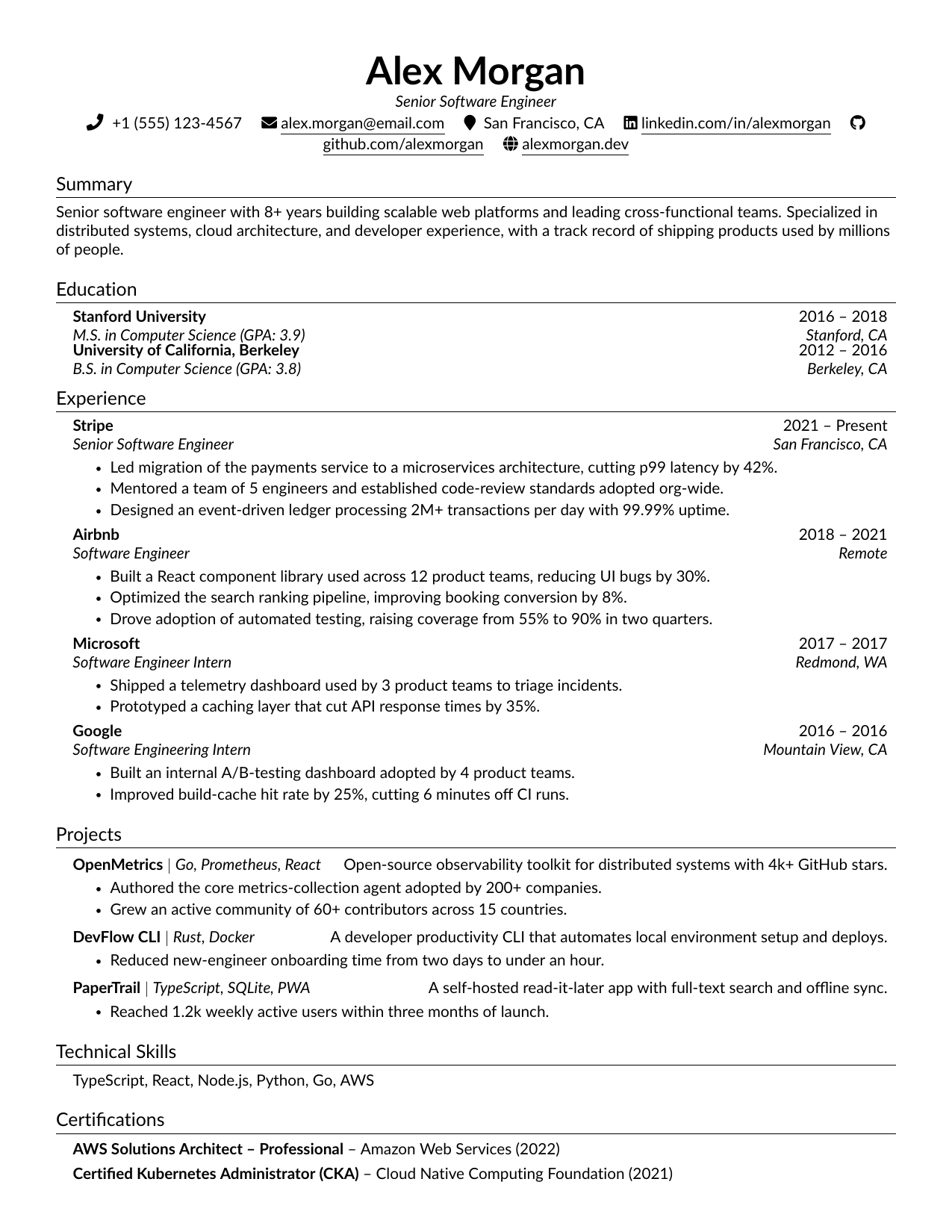 Software Engineering Manager resume template