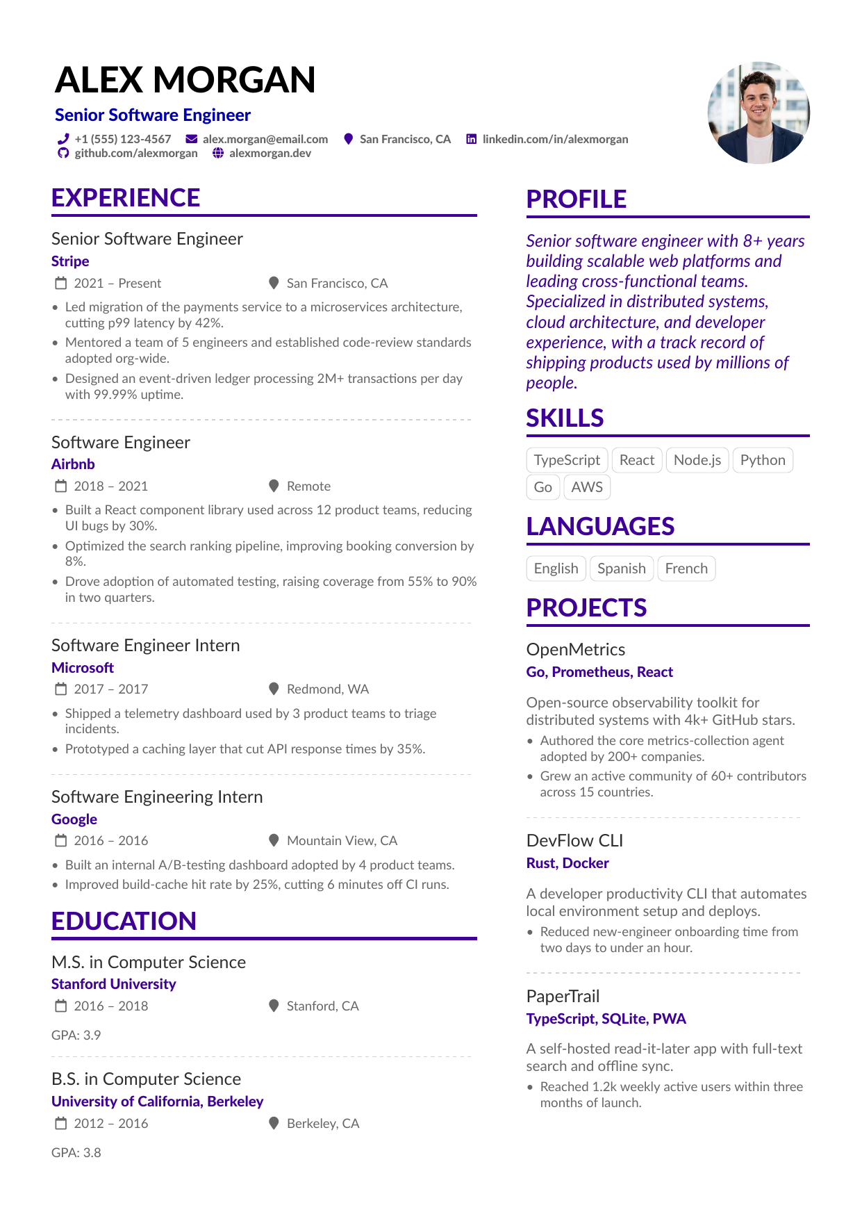 Product Designer resume template preview