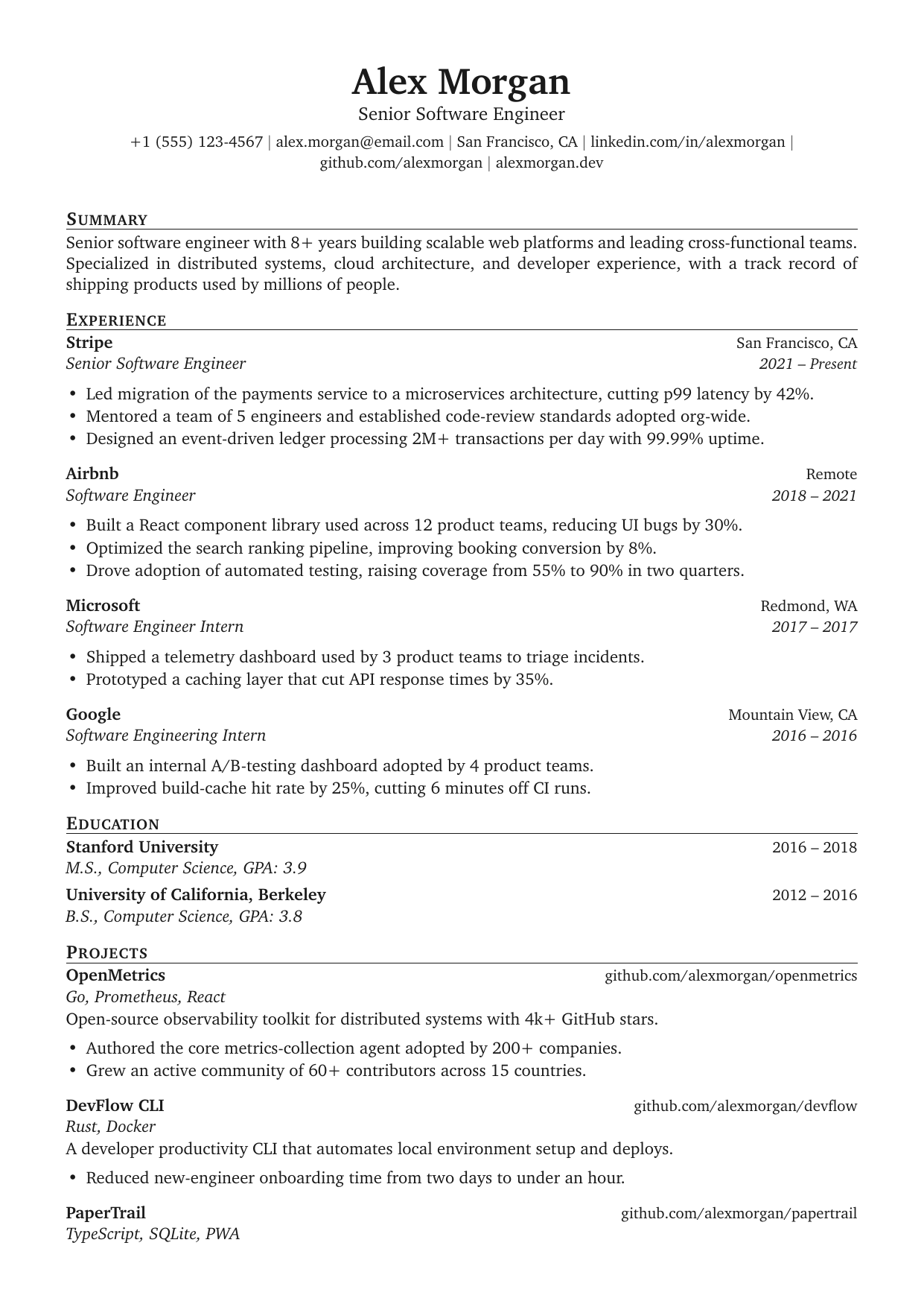 Senior Project Manager resume template preview