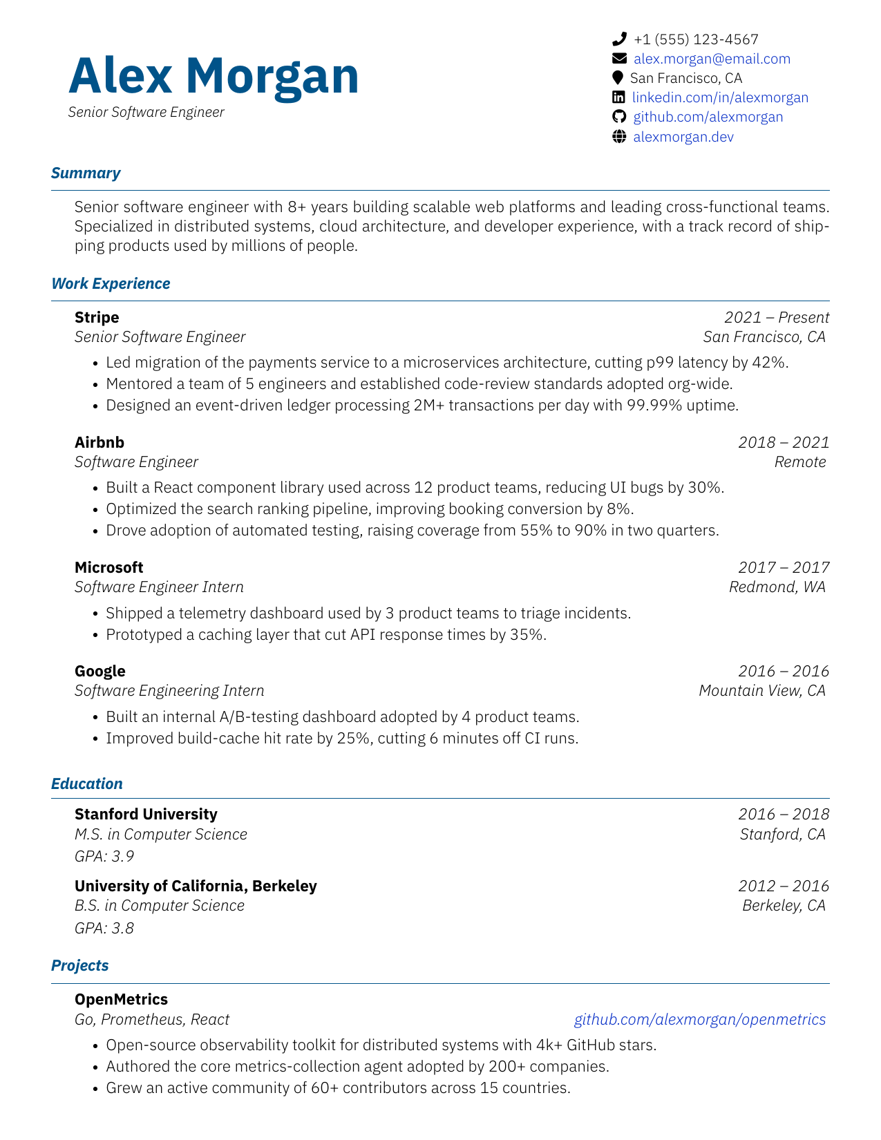 Mechanical Engineer resume template preview