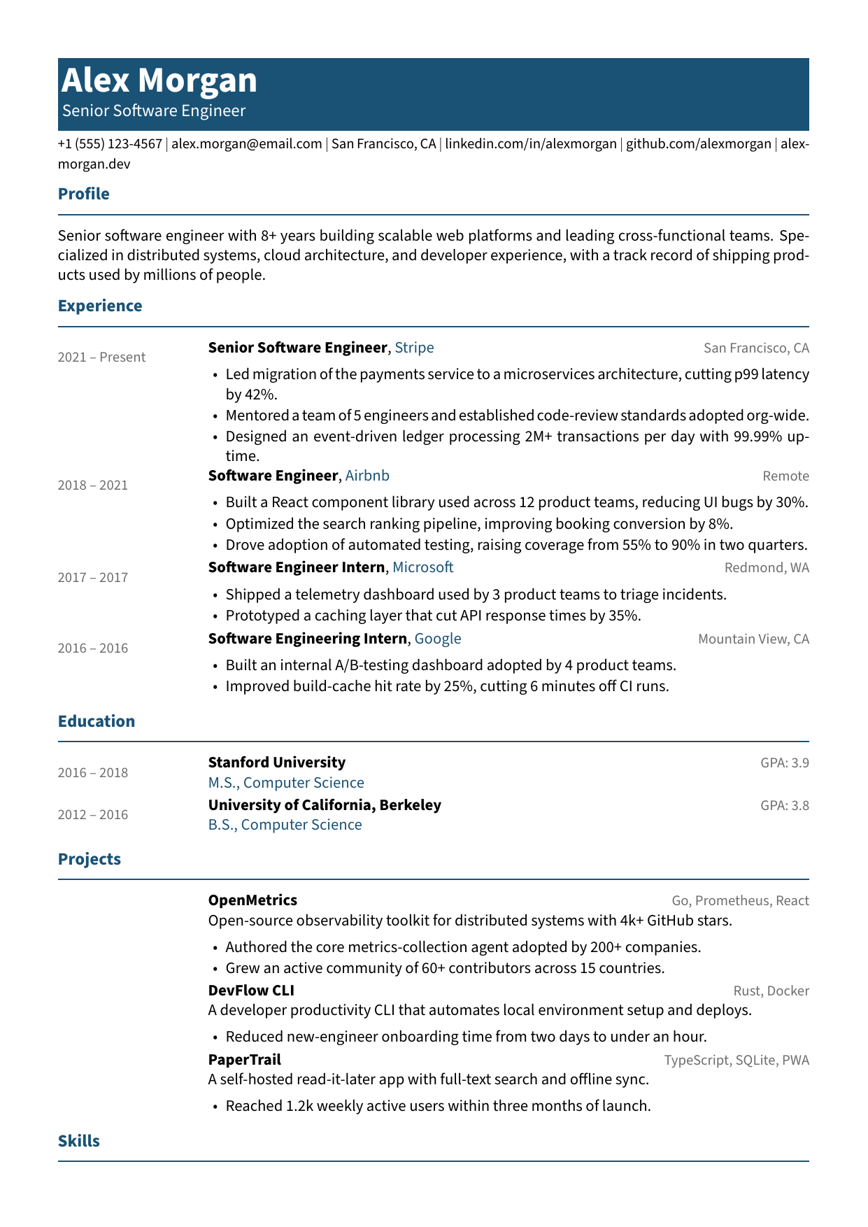 Finance Manager resume template preview
