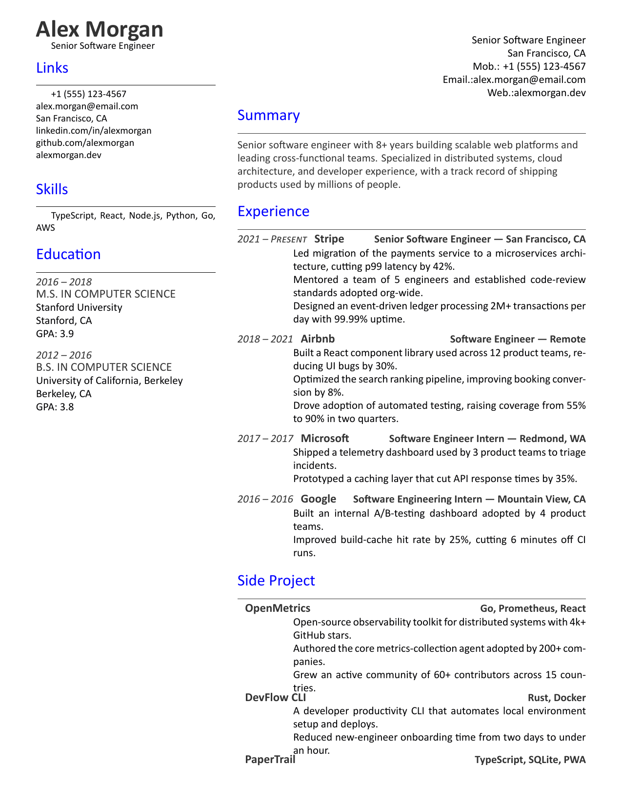 Front-End Developer resume template preview