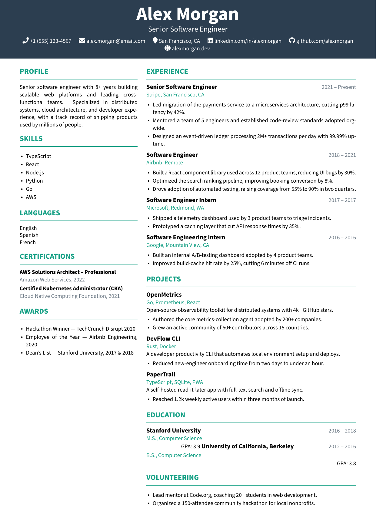 Marketing Manager resume template preview